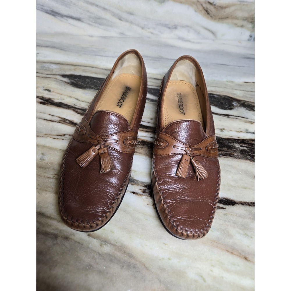 BRASS BOOT Men's Loafer Style Shoes 12M Brown Moc Toe India Hand‎ Made Leather